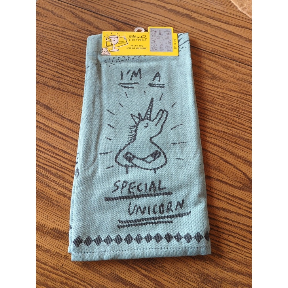 New Blue Q Printed Dish Towel Tea Towel I'm a Special Unicorn Kitchen Blue Green